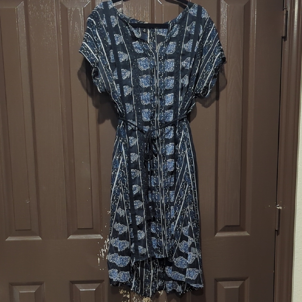 Lucky 🍀 Brand Black and Blue Patterned Dress
